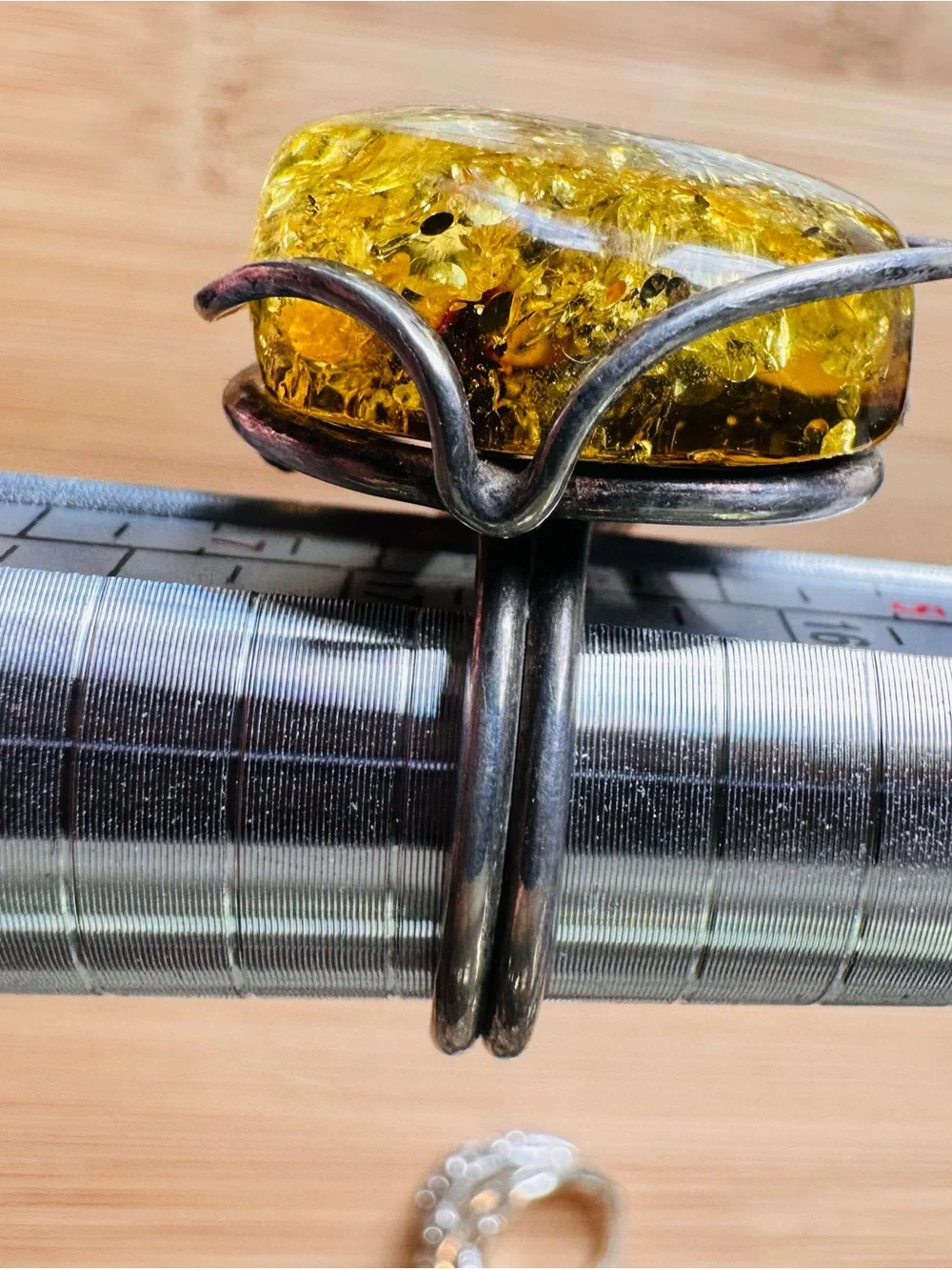 Handmade Sterling Silver Amber Statement Ring | Santa Fe | Artisan| Size 8